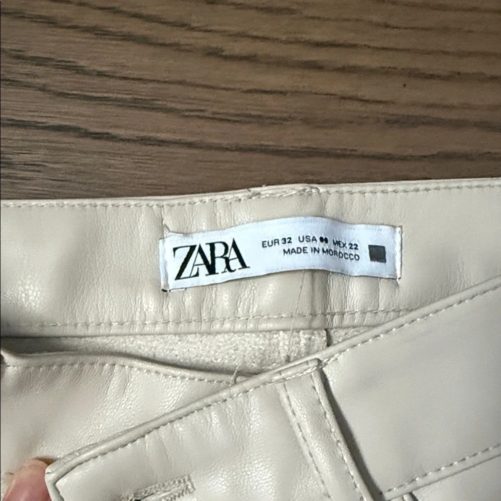 Zara Off-White Leather Trousers straight leg - Picture 2 of 2